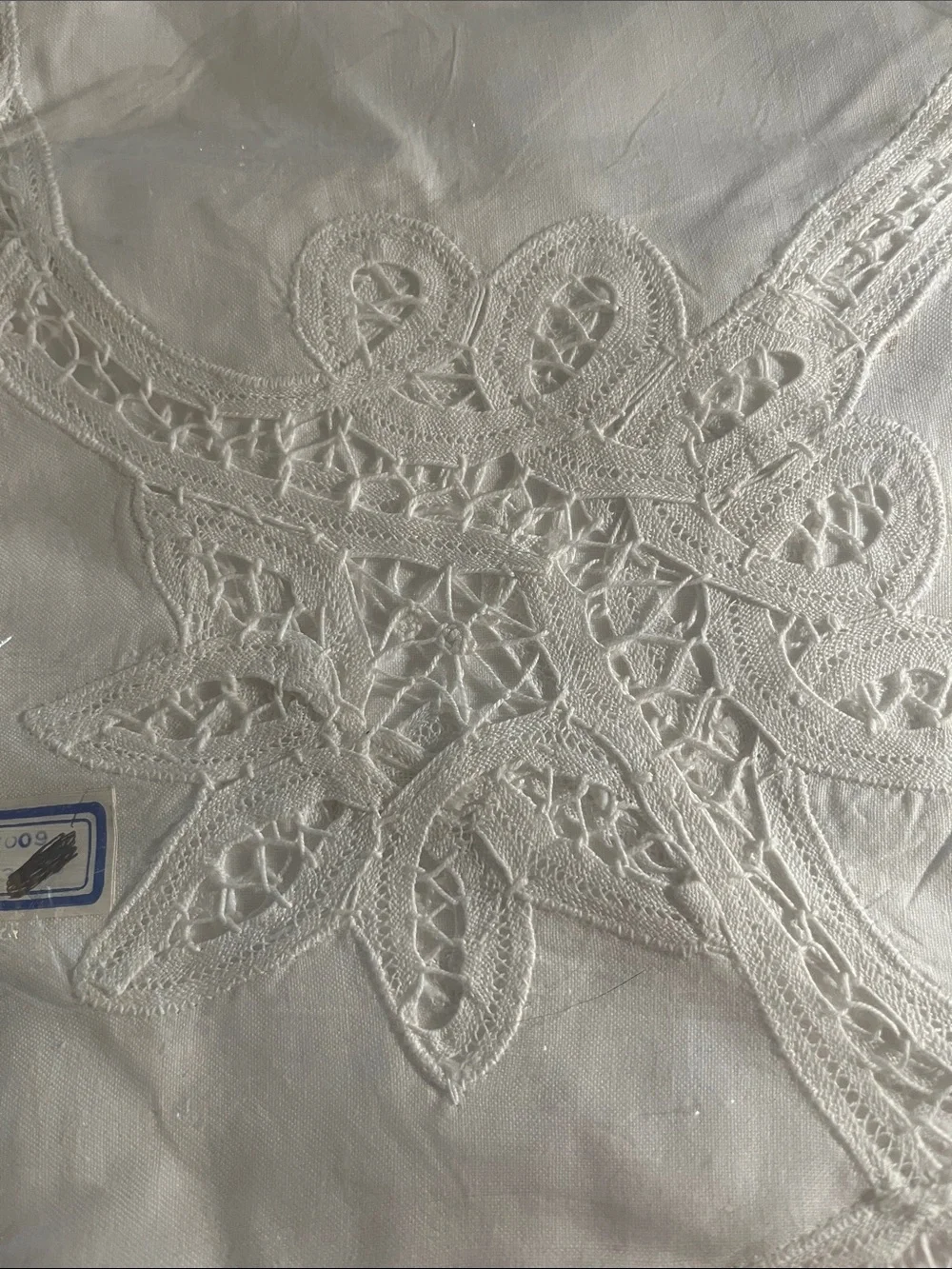 NEW old stock Cut Work Tablecloth with Lace and linen 72” x 108 great gift